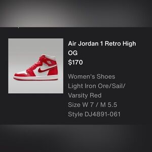 Nike Air Jordan 1 Retro High OG in Red and White